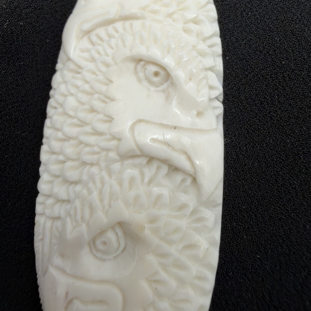 Vtg Sterling Silver Eagle Pendant Handcarved Bison Bone 3" Large